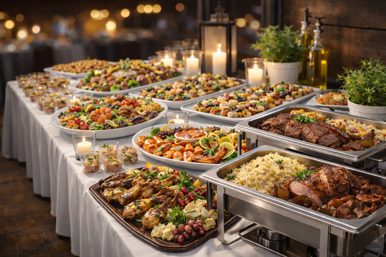 Büfett in Kerzenschein